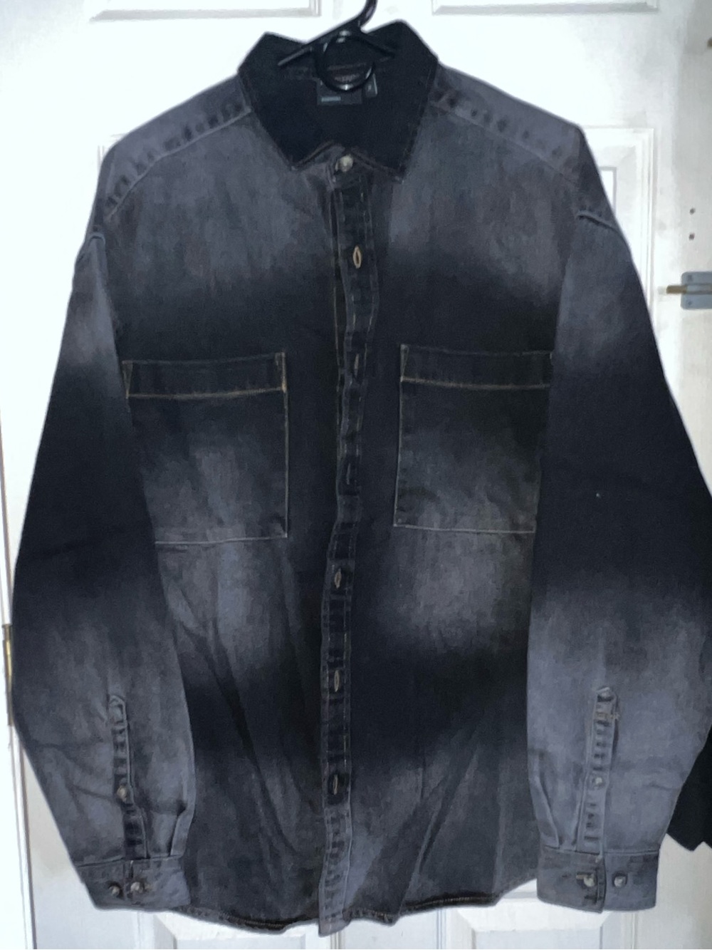 Men's Black Washed Denim Shirt Jacket - XL